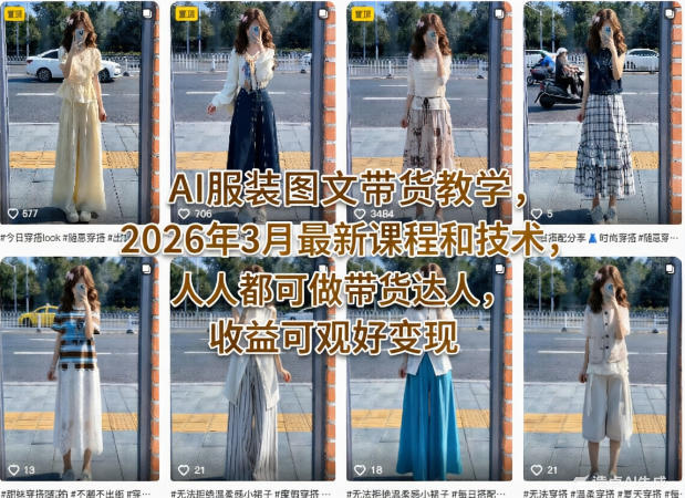 AI服装图文带货教学，2026年3月最新课程和技术，人人都可做带货达人，收益可观好变现-网创项目总站