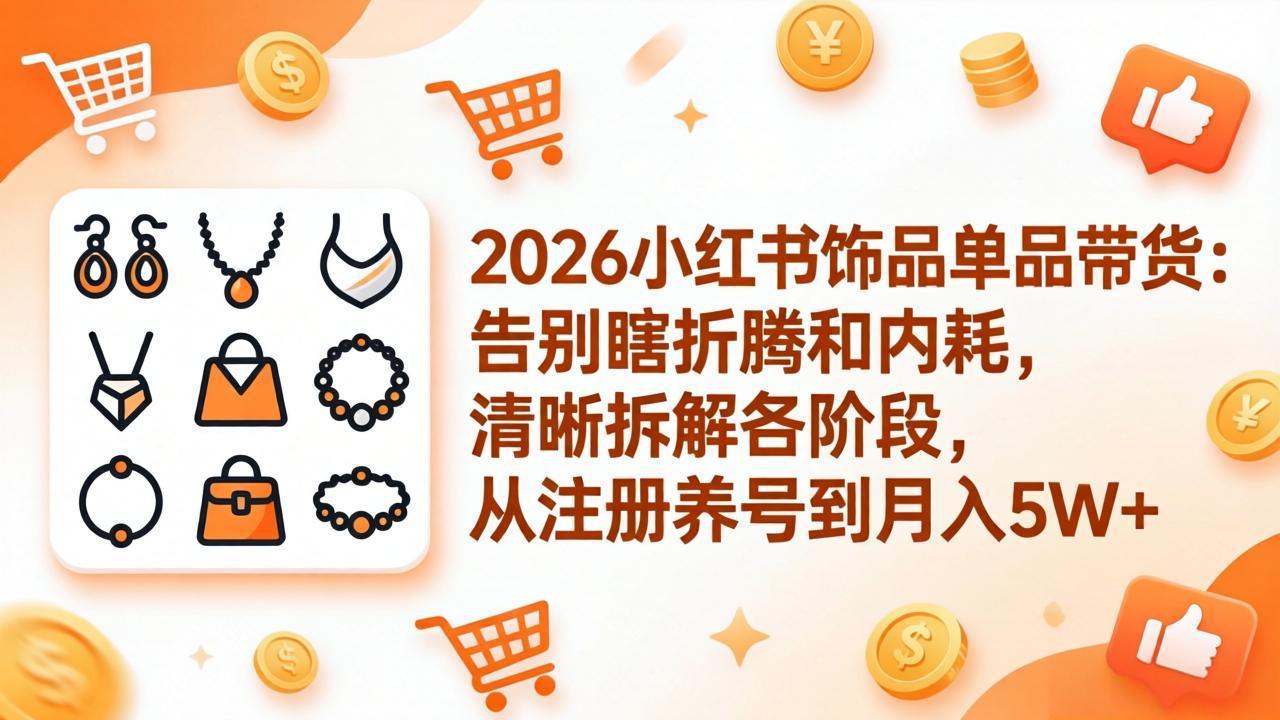 2026小红书饰品单品带货：告别瞎折腾和内耗，清晰拆解各阶段，从注册养号到月入5W+-网创项目总站