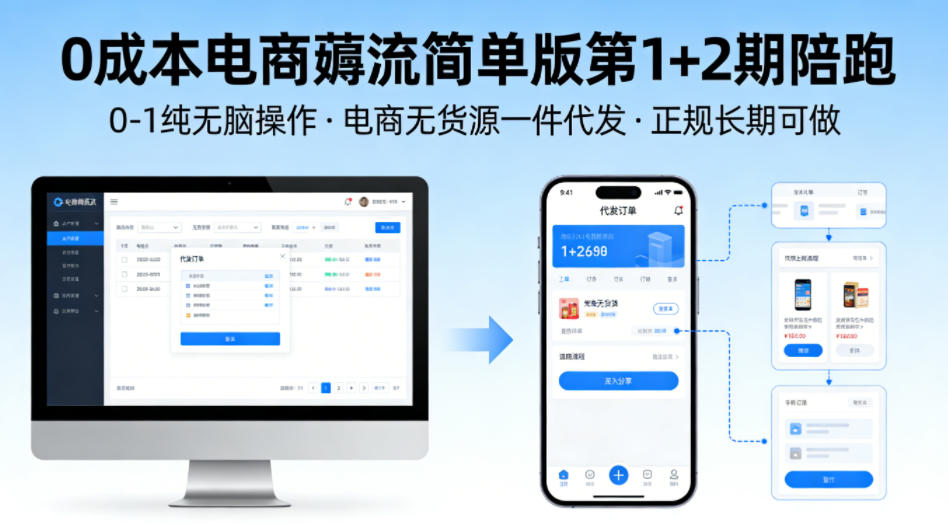 0成本电商薅流简单版第1+2期陪跑，0-1纯无脑操作，电商无货源一件代发，正规长期可做-网创项目总站
