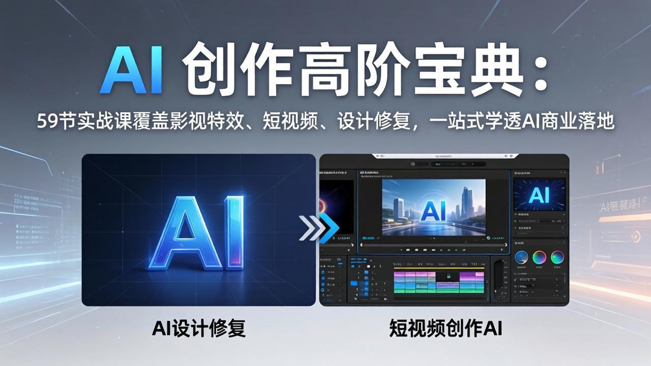 AI 创作高阶宝典：59节实战课覆盖影视特效、短视频、设计修复，一站式学透AI商业落地-网创项目总站