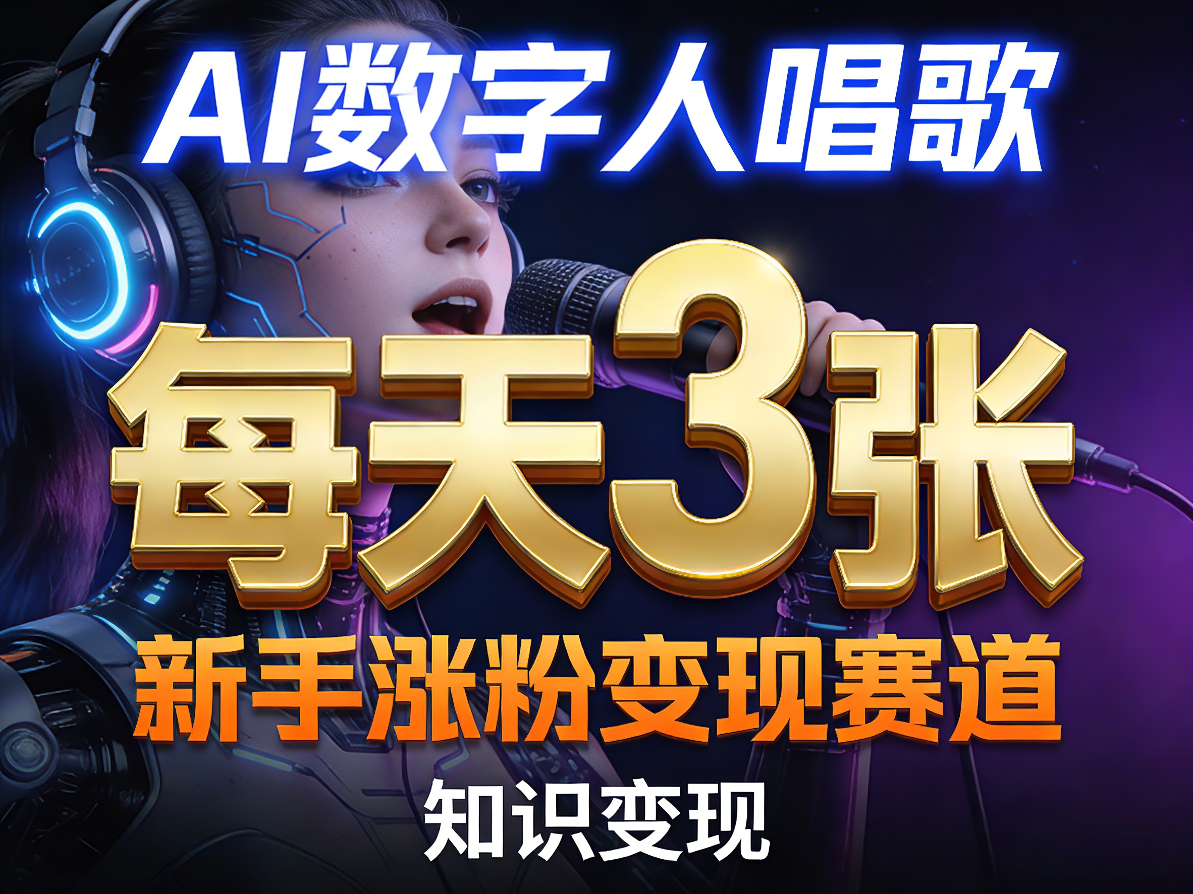 AI数字人唱歌，新手涨粉变现赛道，每天3张和知识付费，副业必备-网创项目总站