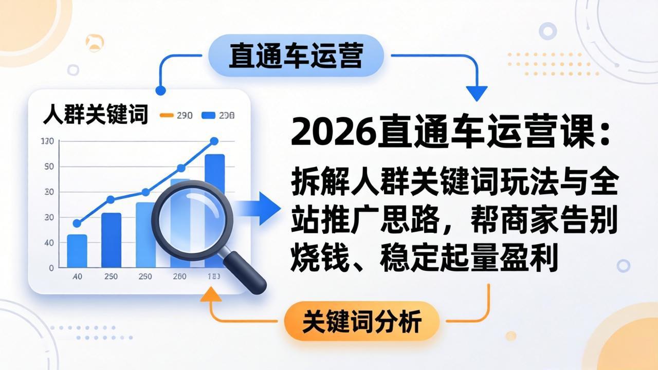 2026直通车运营课：拆解人群关键词玩法与全站推广思路，帮商家告别烧钱、稳定起量盈利-网创项目总站