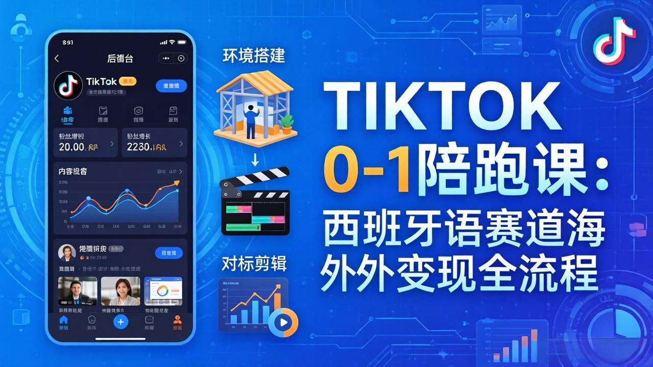 TIKTOK 0-1 陪跑课：从环境搭建到刷对标剪辑，西班牙语赛道海外变现全流程-网创项目总站