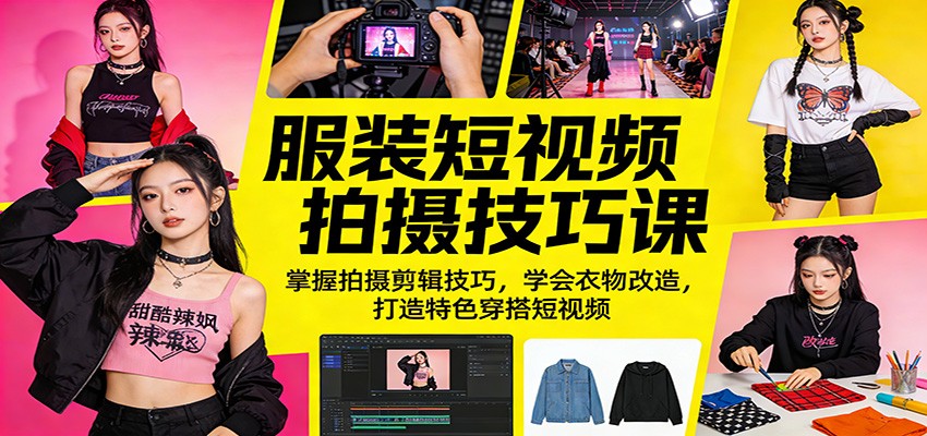 服装短视频拍摄技巧课：掌握拍摄剪辑技巧，学会衣物改造，打造特色穿搭短视频-网创项目总站