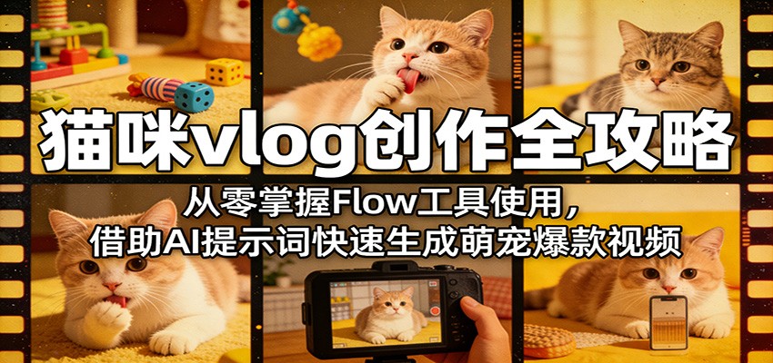 猫咪vlog创作全攻略：从零掌握Flow工具使用，借助AI提示词快速生成萌宠爆款视频-网创项目总站