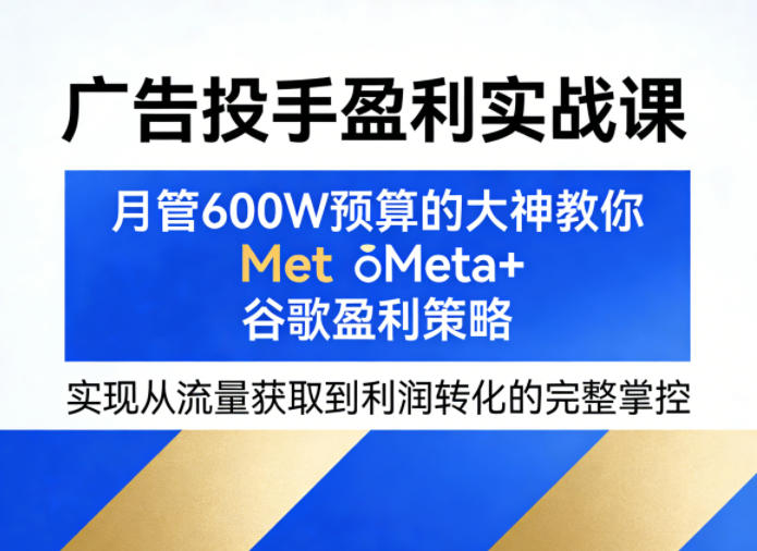 广告投手盈利实战课,月管600W预算的大神教你Meta+谷歌盈利策略,实现从流量获取到利润转化的完整掌控-网创项目总站