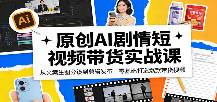 原创AI剧情短视频带货实战课：从文案生图分镜到剪辑发布，零基础打造爆款带货视频-网创项目总站