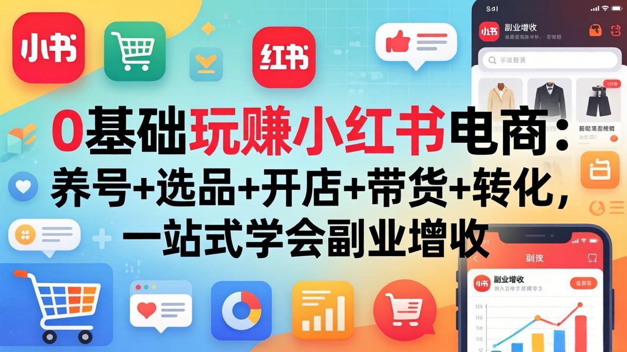 0基础玩赚小红书电商：养号+选品+开店+带货+转化，一站式学会副业增收-网创项目总站