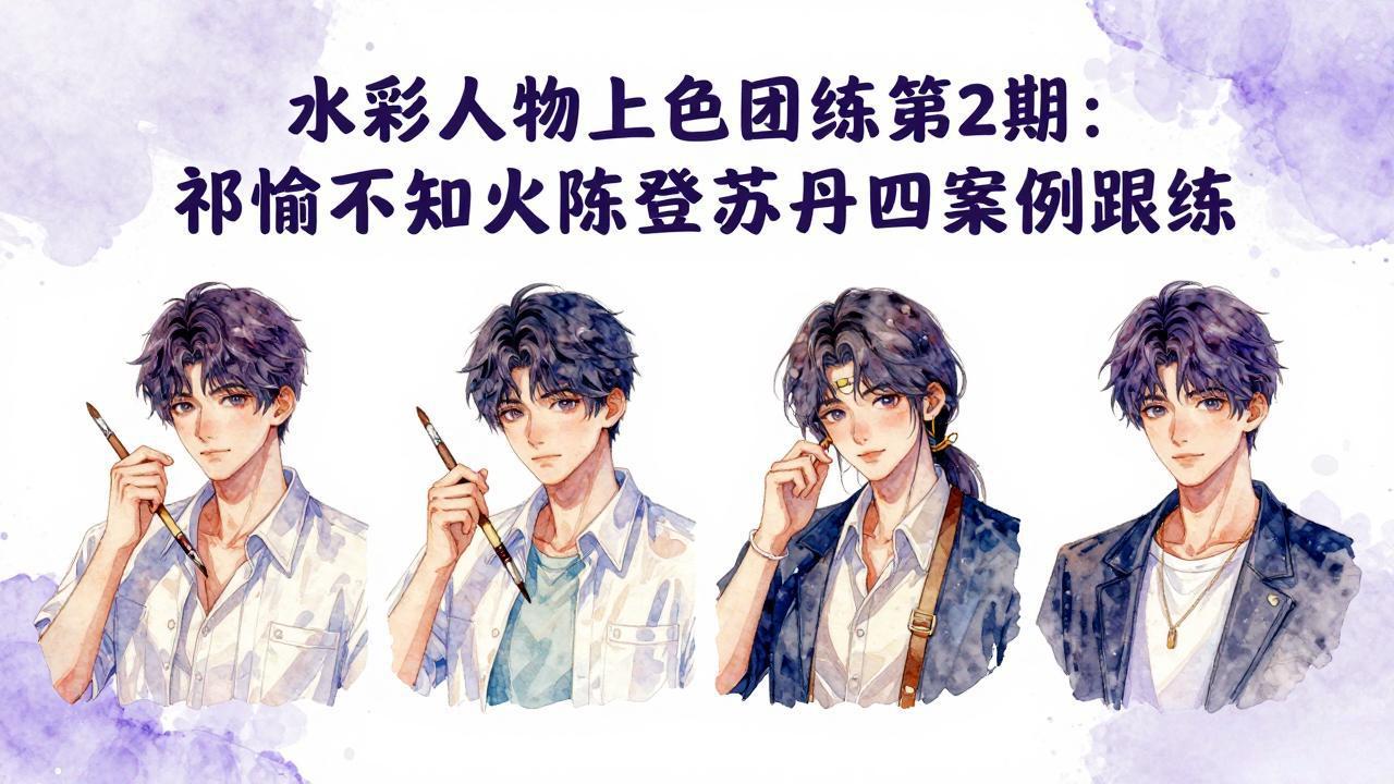水彩人物上色团练第2期：祁煜不知火陈登苏丹四案例跟练，手把手提升绘画能力-网创项目总站