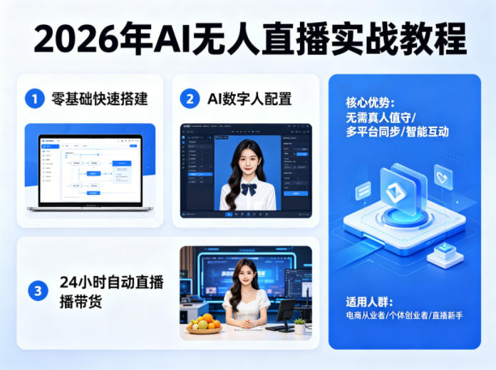 2026年AI无人直播实战教程，零基础也能快速搭建AI数字人无人直播间，实现24小时自动直播带货-网创项目总站