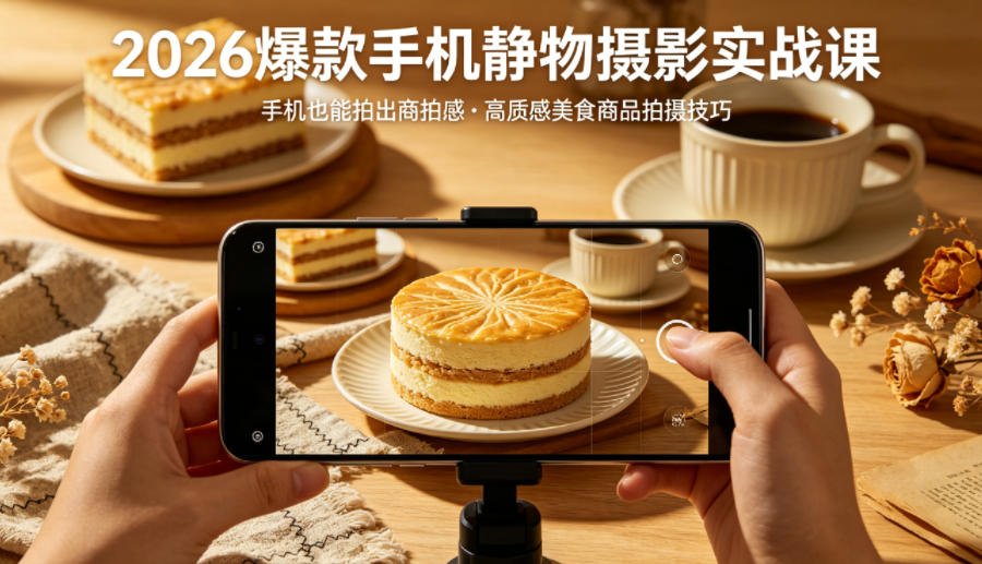 2026爆款手机静物摄影实战课，手机也能拍出商拍感，学会拍出高质感美食商品-网创项目总站