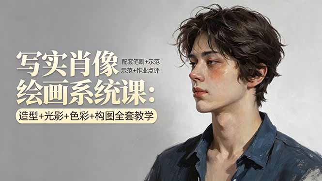 写实肖像绘画系统课：造型+光影+色彩+构图全套教学，配套笔刷+示范+作业点评-网创项目总站