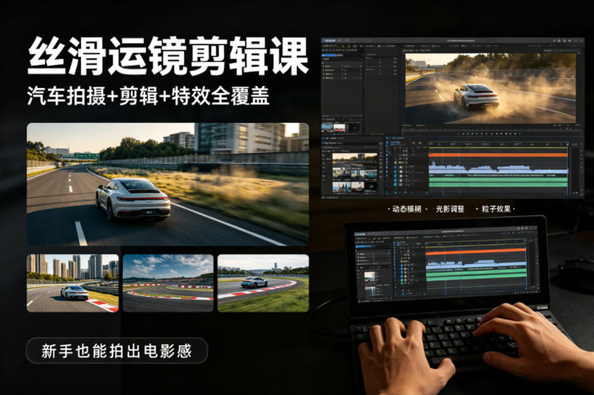 大叔丝滑运镜剪辑课，汽车拍摄+剪辑+特效全覆盖，新手也能拍出电影感-网创项目总站