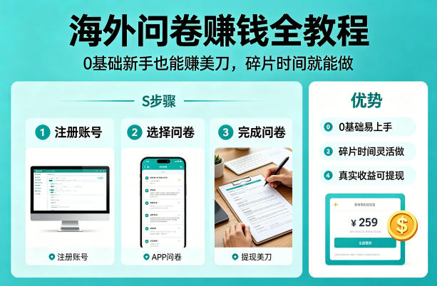海外问卷賺钱全教程，0基础新手也能賺美刀，碎片时间就能做-网创项目总站