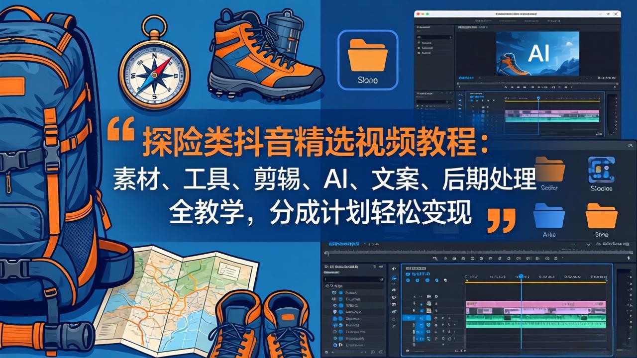 探险类抖音精选视频教程:素材、工具、剪辑、AI、文案、后期处理全教学,分成计划轻松变现-网创项目总站