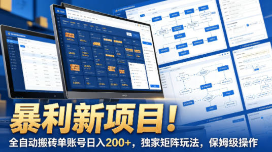 暴利新项目！全自动搬砖单账号日入200+，独家矩阵玩法，保姆级操作【揭秘】-网创项目总站
