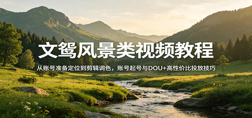 文鸳风景类视频教程：从账号准备定位到剪辑调色，账号起号与DOU+高性价比投放技巧-网创项目总站