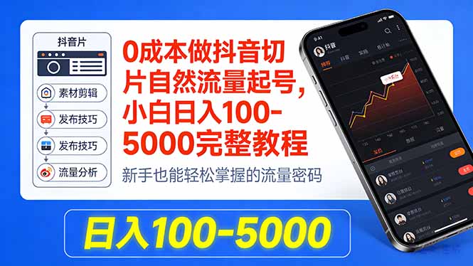 0成本做抖音切片自然流量起号，小白日入100-5000完整教程-网创项目总站