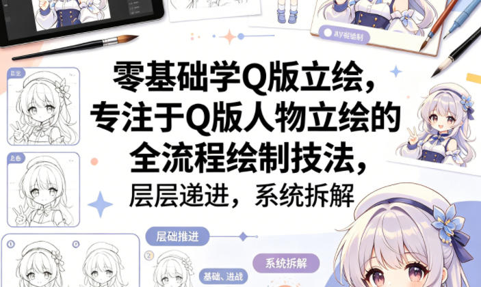 零基础学Q版立绘，专注于Q版人物立绘的全流程绘制技法，层层递进，系统拆解-网创项目总站