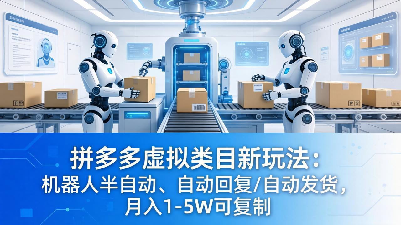 拼多多虚拟类目新玩法：机器人半自动、自动回复 /自动发货，月入 1-5W 可复制-网创项目总站