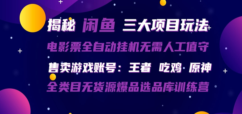 闲鱼三种玩法 全自动电影票 售卖游戏账号 爆品选品库训练营-网创项目总站