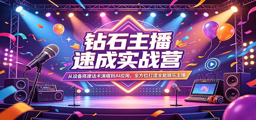 钻石主播速成实战营：从设备搭建话术演唱到AI应用，全方位打造全能娱乐主播-网创项目总站