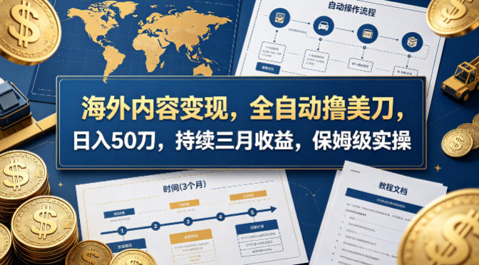 海外内容变现，全自动撸美刀，日入50刀，持续三月收益，保姆级实操【揭秘】-网创项目总站