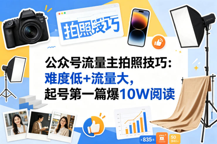 公众号流量主之拍照技巧赛道，难度低+流量大，起号第一篇就爆了10w阅读-网创项目总站