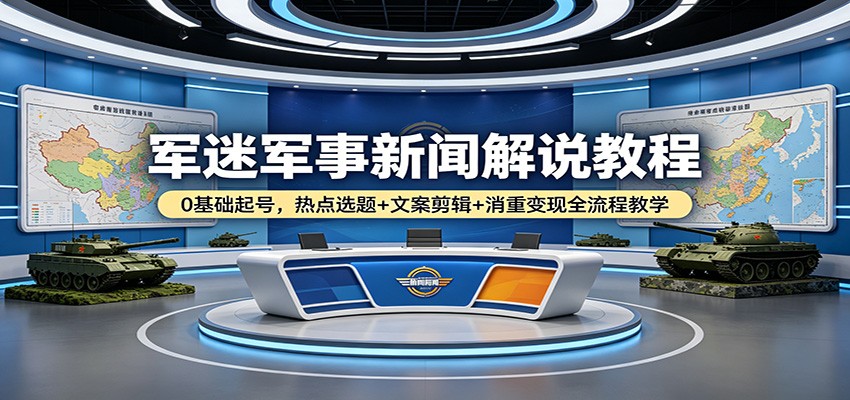 军迷军事新闻解说教程：0基础起号，热点选题+文案剪辑+消重变现全流程教学-网创项目总站
