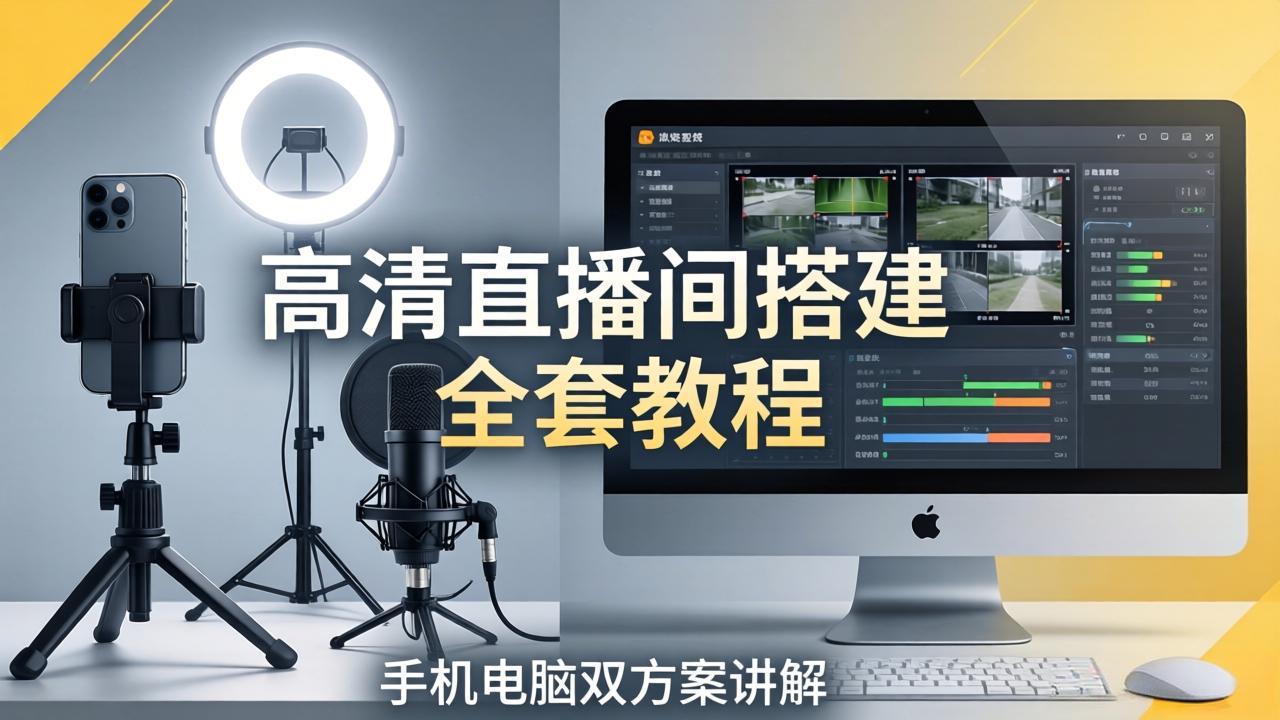 高清直播间搭建全套教程，手机电脑双方案讲解，设备选型调试多机位实操教学-网创项目总站