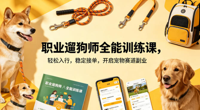 职业遛狗师全能训练课，轻松入行，稳定接单，开启宠物赛道副业-网创项目总站