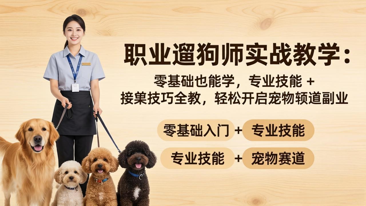 职业遛狗师实战教学：零基础也能学，专业技能 + 接单技巧全教，轻松开启宠物赛道副业-网创项目总站