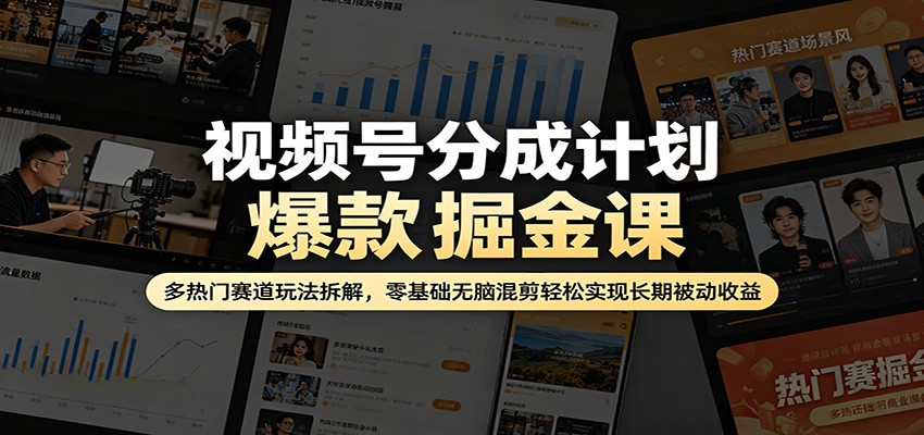 视频号分成计划爆款掘金课：多热门赛道玩法拆解，零基础无脑混剪轻松实现长期被动收益-网创项目总站