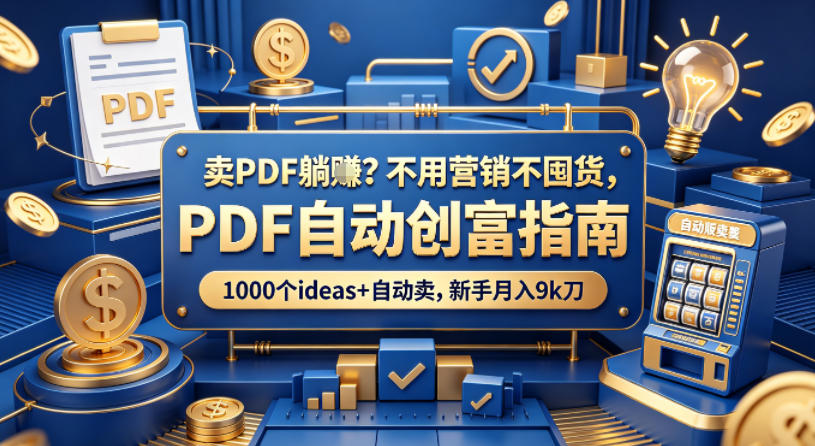 卖PDF躺賺？不用营销不囤货，PDF自动创富指南，1000个ideas+自动卖，新手月入9k刀【原创双语字幕】-网创项目总站