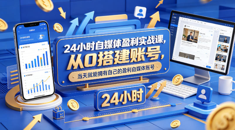 24小时自媒体盈利实战课，从0搭建账号，当天就能拥有自己的盈利自媒体账号-网创项目总站