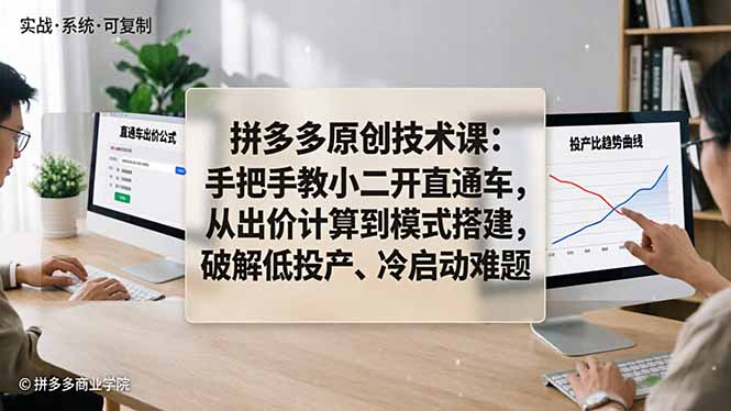 拼多多原创技术课：手把手教小二开直通车，从出价计算到模式搭建，破解低投产、冷启动难题-网创项目总站