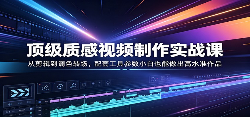 顶级质感视频制作实战课：从剪辑到调色转场，配套工具参数小白也能做出高水准作品-网创项目总站
