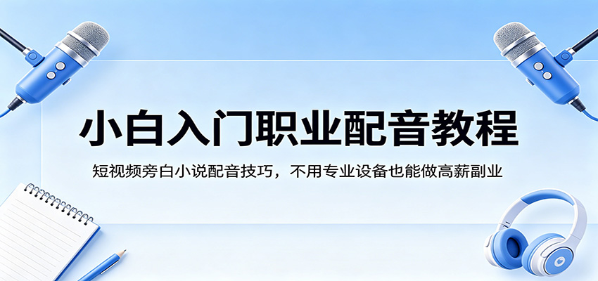 小白入门职业配音教程，短视频旁白小说配音技巧，不用专业设备也能做高薪副业-网创项目总站
