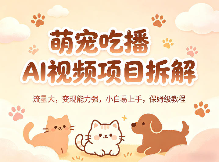 萌宠吃播AI视频项目拆解，流量大，变现能力强，小白易上手，保姆级教程-网创项目总站