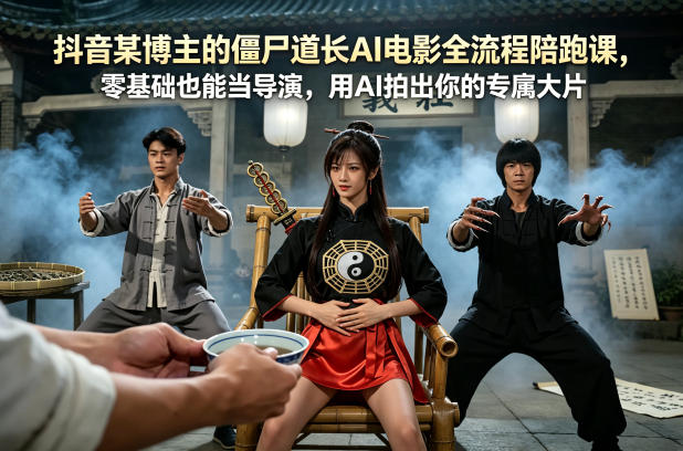 抖音某博主的僵尸道长AI电影全流程陪跑课，零基础也能当导演，用AI拍出你的专属大片-网创项目总站