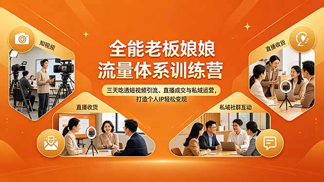 全能老板娘流量体系训练营，三天吃透短视频引流、直播成交与私域运营，打造个人IP轻松变现-网创项目总站