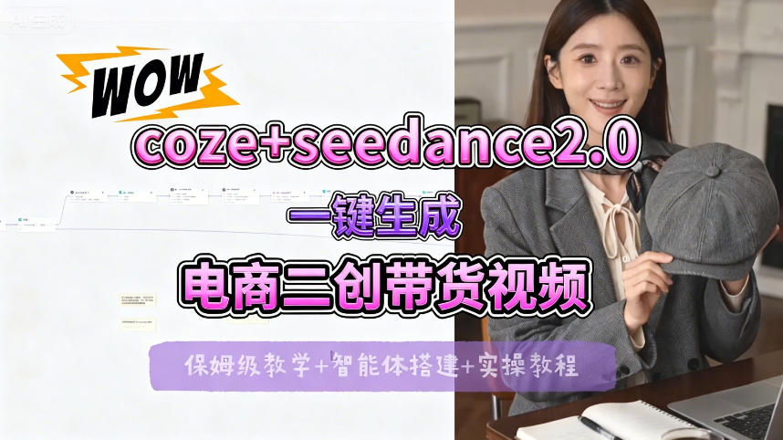 【Coze工作流搭建实操教程】seedance2.0+coze一键生成电商二创带货视频，全流程保姆级教学-网创项目总站