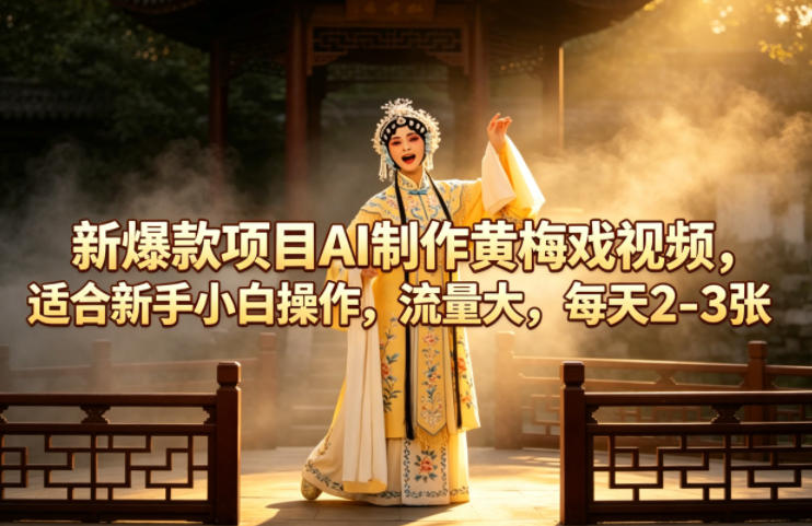 新爆款项目AI制作黄梅戏视频，适合新手小白操作，流量大，每天2-3张-网创项目总站