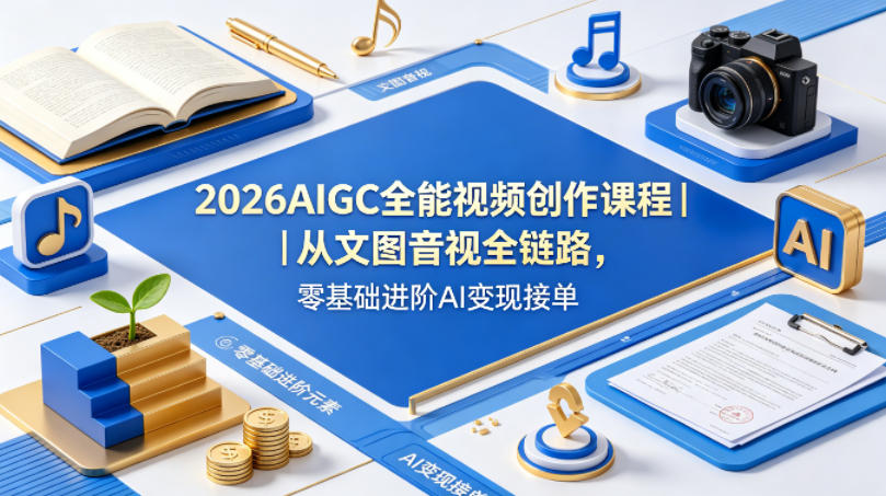 2026AIGC全能视频创作课程｜从文图音视全链路，零基础进阶AI变现接单-网创项目总站