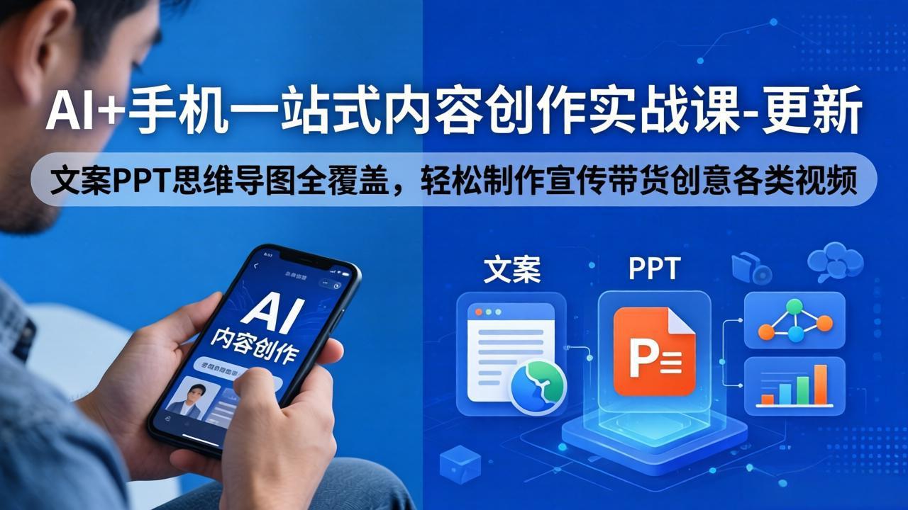 AI+手机一站式内容创作实战课-更新，文案PPT思维导图全覆盖，轻松制作宣传带货创意各类视频-网创项目总站