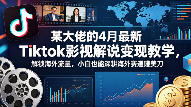 某大佬的4月最新Tiktok影视解说变现教学，解锁海外流量，小白也能深耕海外赛道賺美刀-网创项目总站