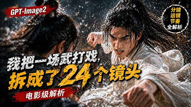用GPT-Image2，把一段武打对决拆成24个连续镜头，从人物建立、动作衔接、运镜节奏，到情绪爆发-网创项目总站