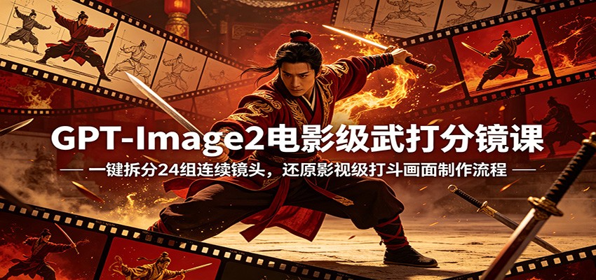 GPT-Image2电影级武打分镜课：一键拆分24组连续镜头，还原影视级打斗画面制作流程-网创项目总站