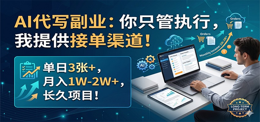 AI代写副业：你只管执行，我提供接单渠道！单日3张+，月入1W-2W+，长久项目-网创项目总站