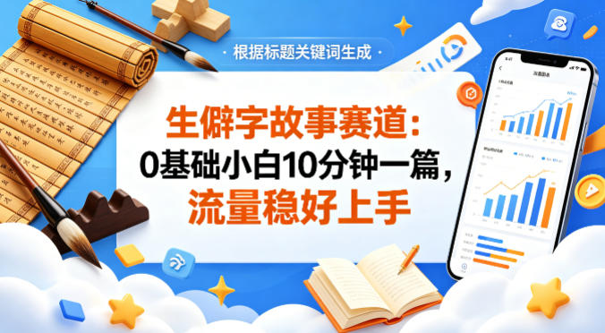 公众号流量主——生僻字故事赛道，流量稳，好上手，0基础小白也能10分钟一篇-网创项目总站